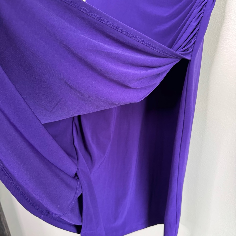 Lauren Ralph Lauren Deep Purple Ruched Faux Wrap Dress 6 - Picture 6 of 9